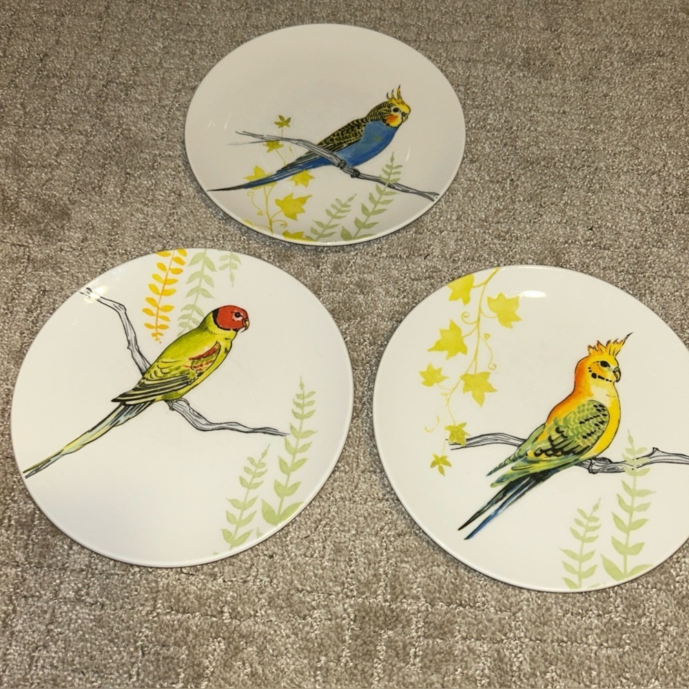 Grace By Anthropologie Parakeet Cockatiel 8.25’ Salad Dessert Plates (3)